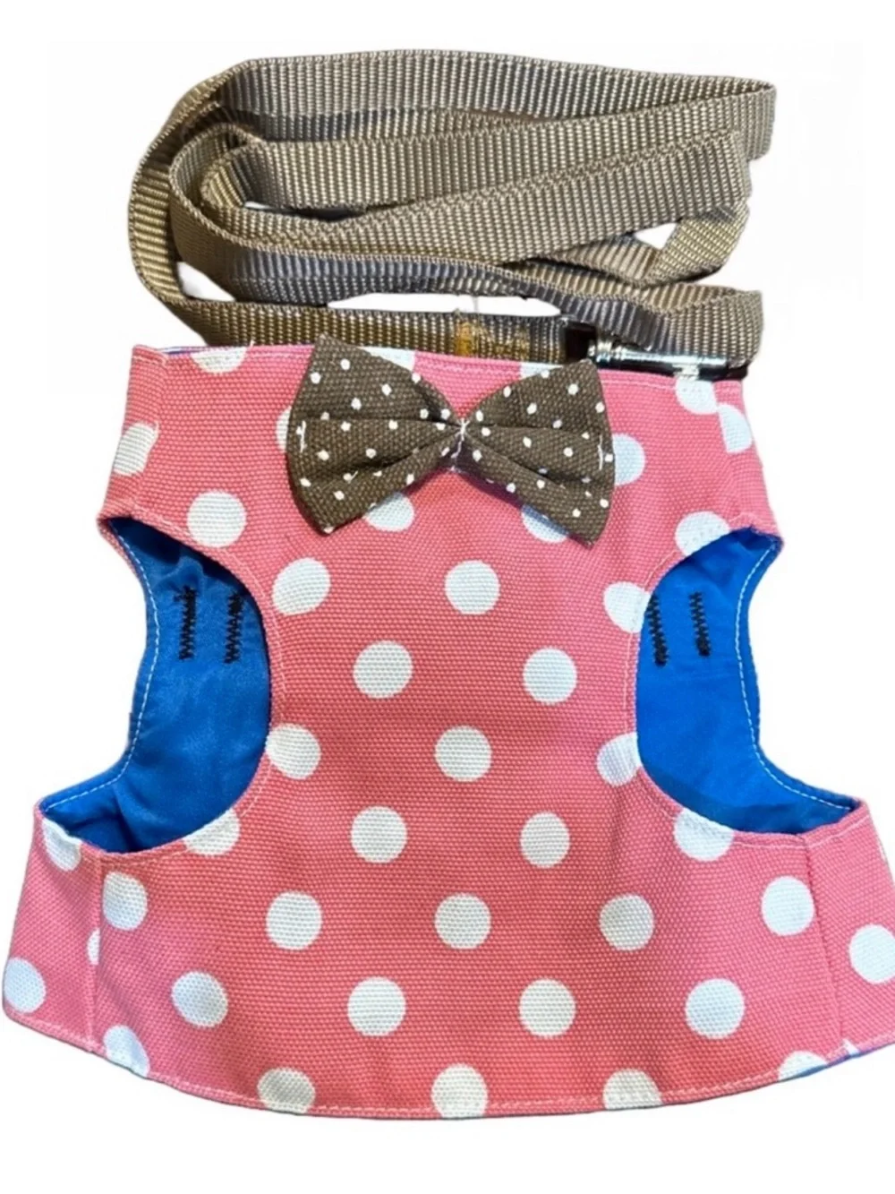 Pink Polka Dot Dog Harness Leash Set Small Bow Tie NWT